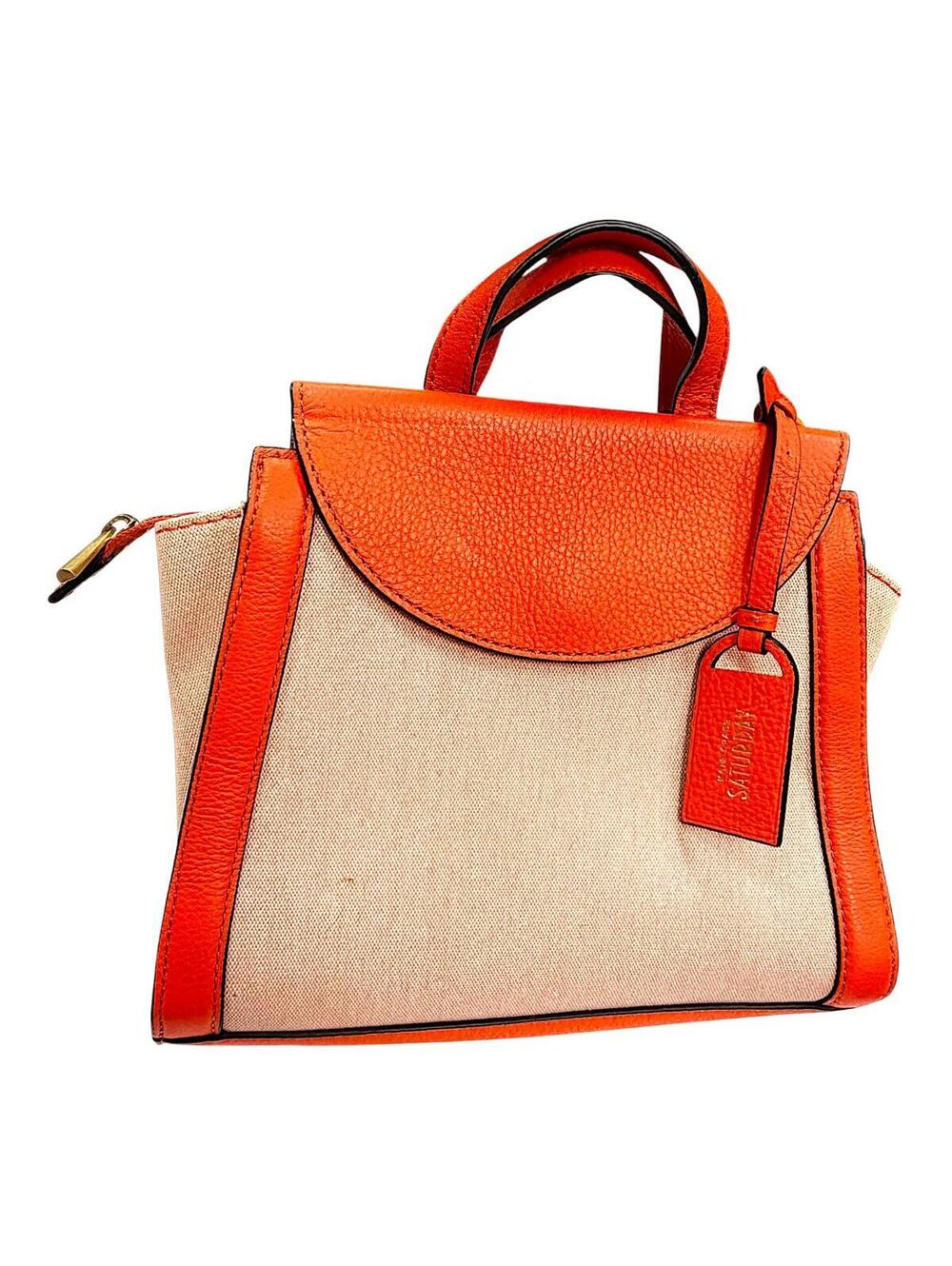 Kate Spade Saturday Orange and Beige Colorblock Canvas Satchel Bag